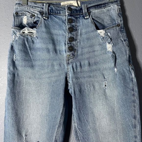 Abercrombie & Fitch Mom Jeans Womens 27/4s Short Distressed Frayed Hem High Rise - Picture 3 of 9